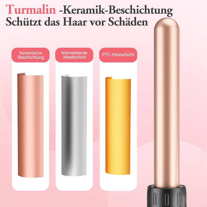 5 in 1 Lockenstab Keramik Lockenstab Set mit Verschiedenen Aufsätzen für Grosse und Kleine Locken, 9