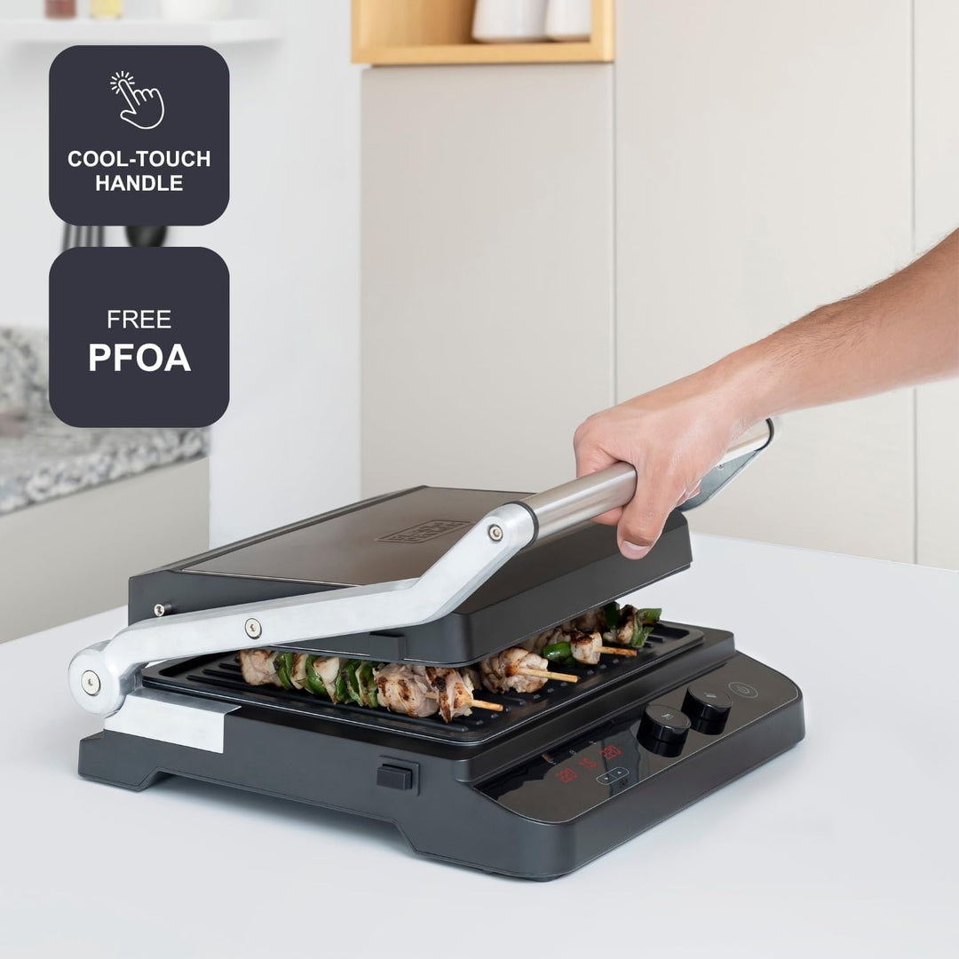 Black+Decker BXGR2000E - Kontaktgrill 2.000W 2-in-1: glatte Platten und Grill, Zubreiten von Fleisch
