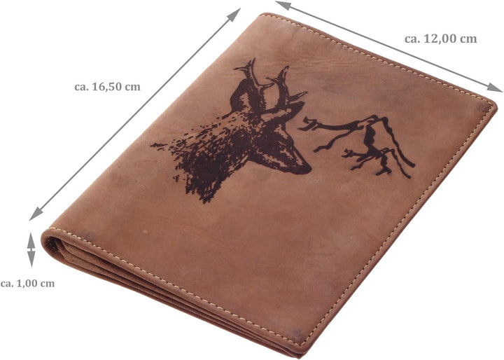 Greenburry Vintage Leder-Ausweismappe mit Jagd-Motiv - Jagdschein-Etui aus Leder - 16,5x12x1 cm