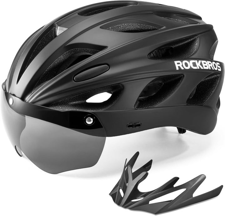 ROCKBROS Fahrradhelm MTB Rennrad Radhelm Integriert mit Abnehmbaren Magnet Brillen Visier Grösse Ver