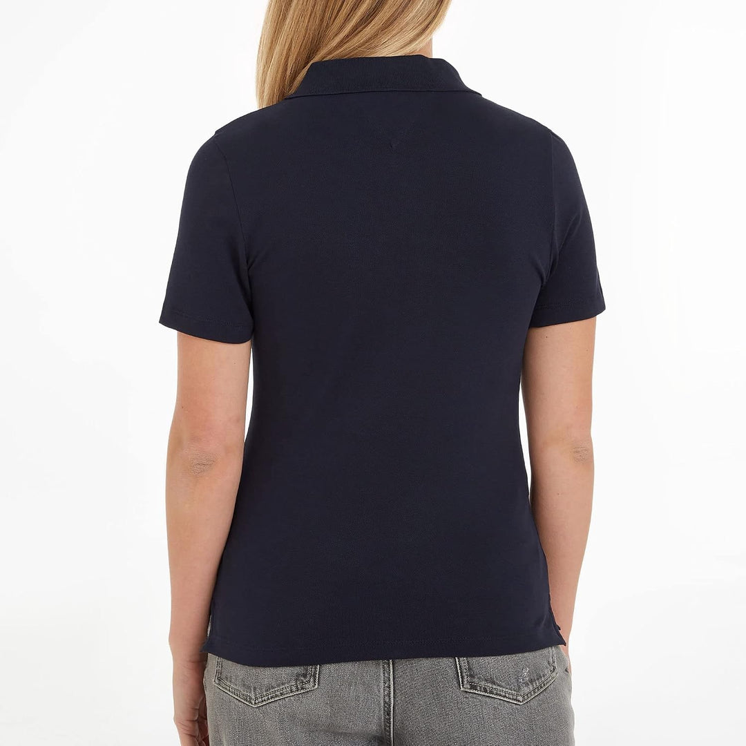 Tommy Hilfiger Damen Poloshirt Kurzarm 1985 Slim Pique Polo Ss Slim Fit L Blau (Desert Sky), L Blau