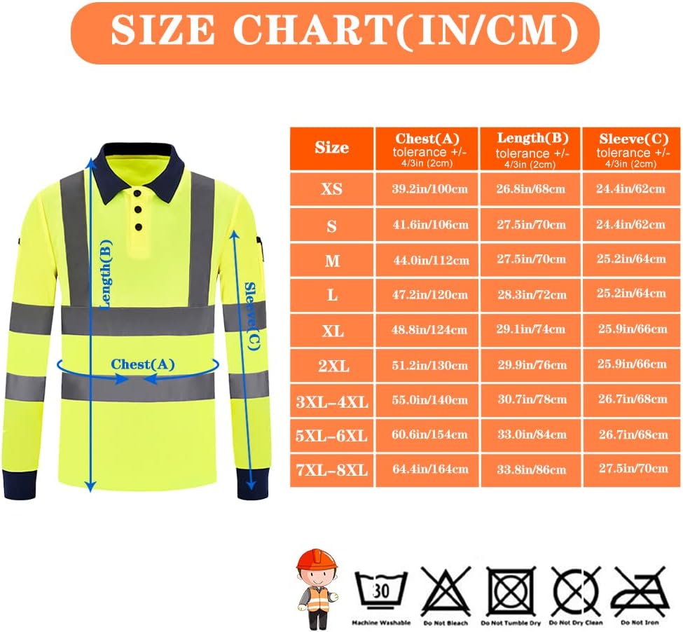Warnschutz Polo T-Shirt Warnschutzshirt Langarm Warnshirt sicherheits polohemd Langarm Langarm XS Eu