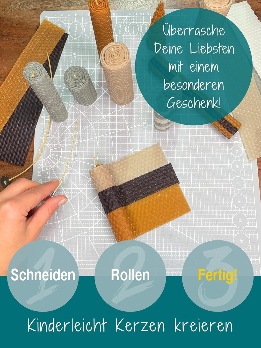 Wachsmann 20 Bienenwachsplatten aus Deutschland, buntes Set "Natur", Wachsplatten 20 x 15 cm, Bienen