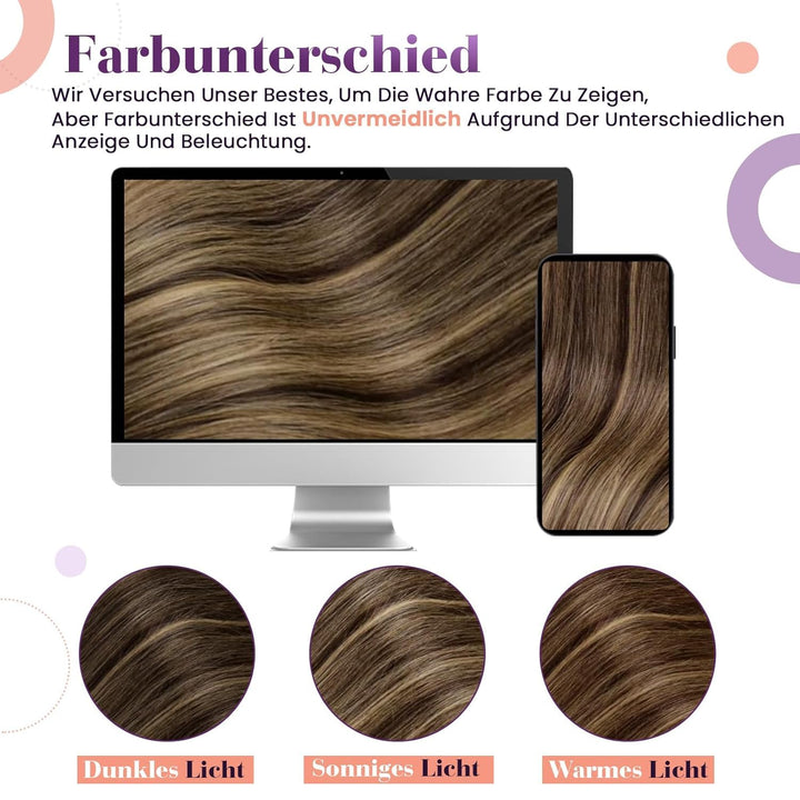 LaaVoo Clip in Extensions Echthaar Remy Balayage Haarverlängerung Echthaar Clip 22 55cm Doppelt Tres