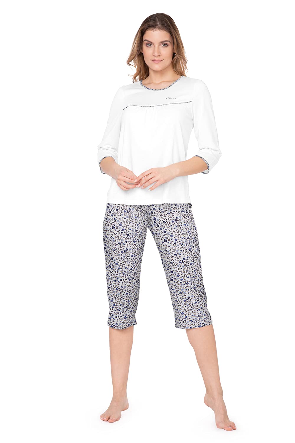 e.FEMME Damen Schlafanzug Nicole 151 aus Viskose/Elasthan 36 Ecru/Zweige, 36 Ecru/Zweige