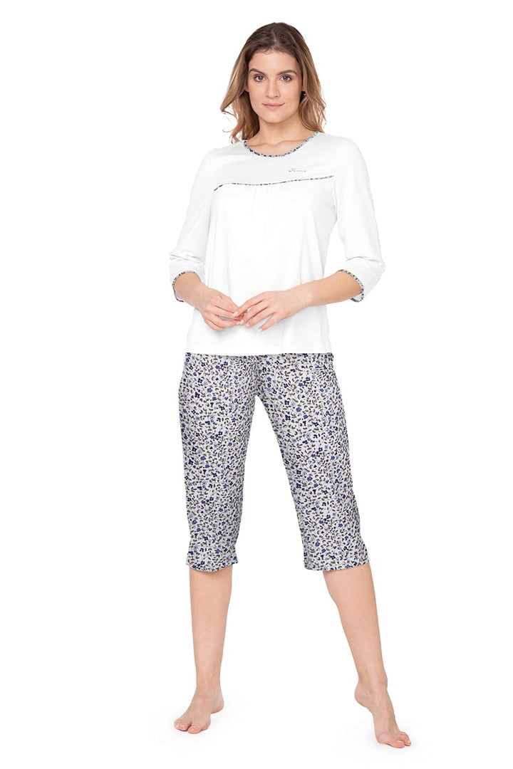e.FEMME Damen Schlafanzug Nicole 151 aus Viskose/Elasthan 36 Ecru/Zweige, 36 Ecru/Zweige