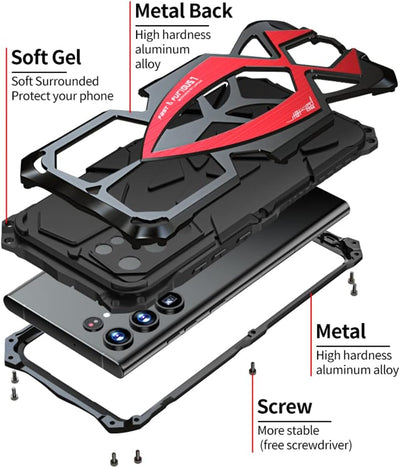 CeeEee Handyhülle für Galaxy S22 Ultra 5G Metall Case Samsung Silikon Stossfeste Hülle Rugged Unzerb