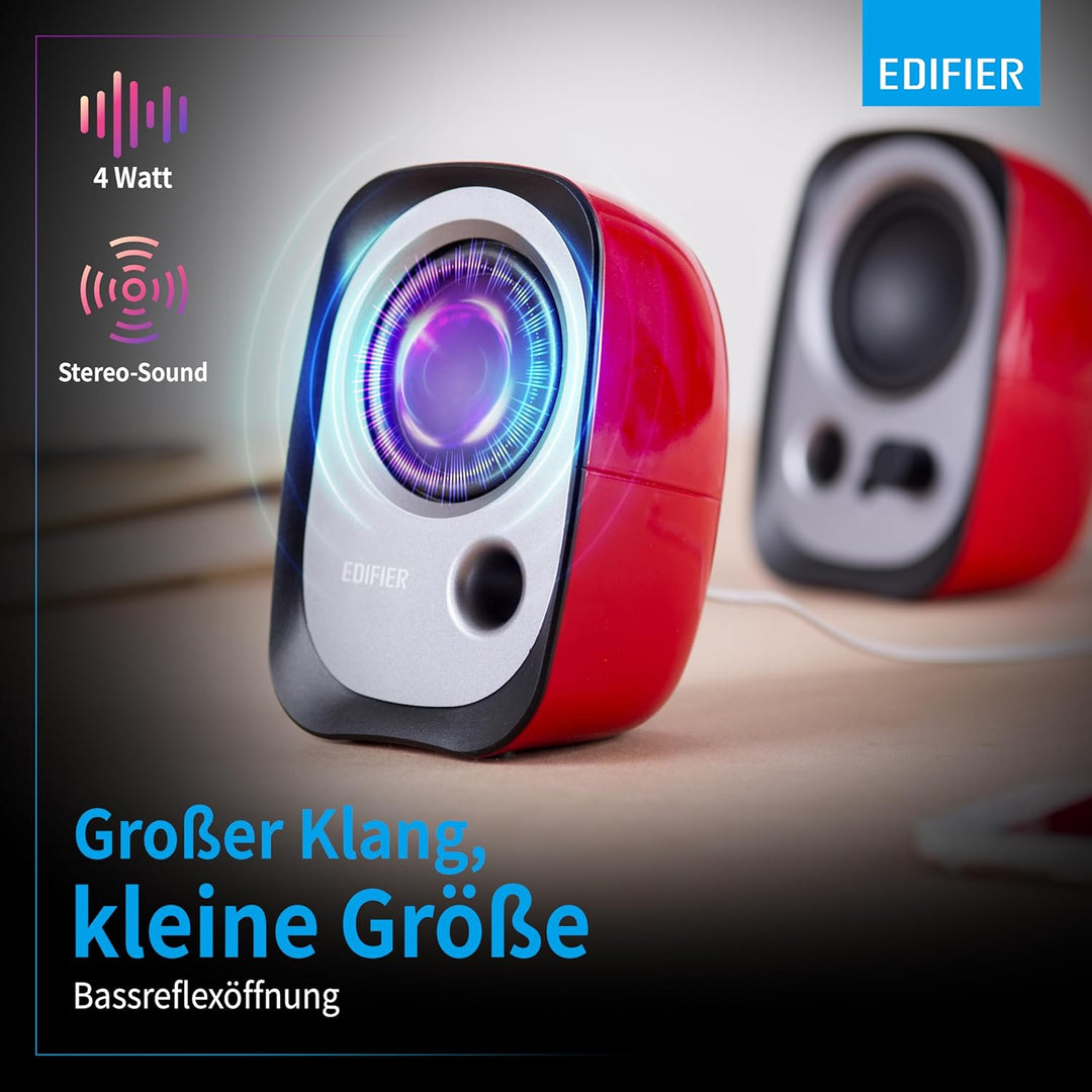 Edifier R12U RD USB-Lautsprecherset Bassreflex-Port Kopfhöreranschluss Integrierter Lautstärkeregler