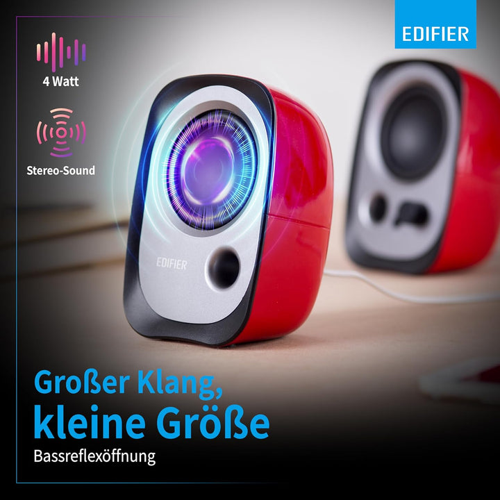 Edifier R12U RD USB-Lautsprecherset Bassreflex-Port Kopfhöreranschluss Integrierter Lautstärkeregler