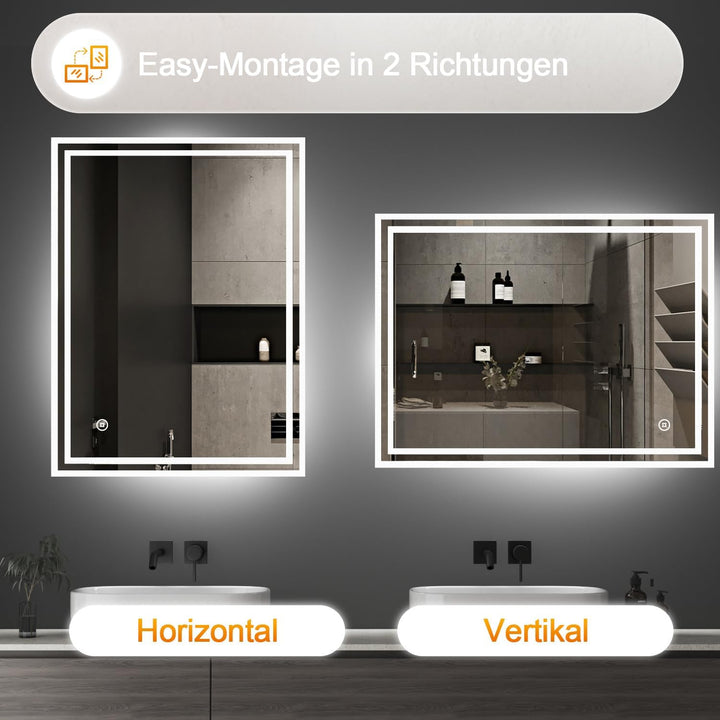 Boromal Badspiegel Dimmbar 40x60cm LED Badspiegel mit Beleuchtung Wandspiegel Lichtspiegel 3 Lichtfa