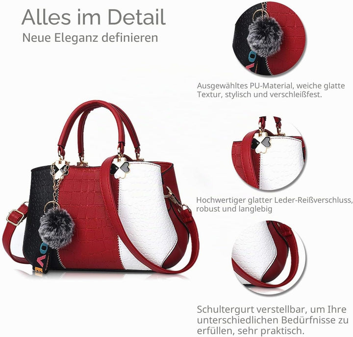 NICOLE & DORIS 2024 Neue Frauen Tasche Damen Leder Handtasche Mode Umhängetasche Mit Pompon abnehmba