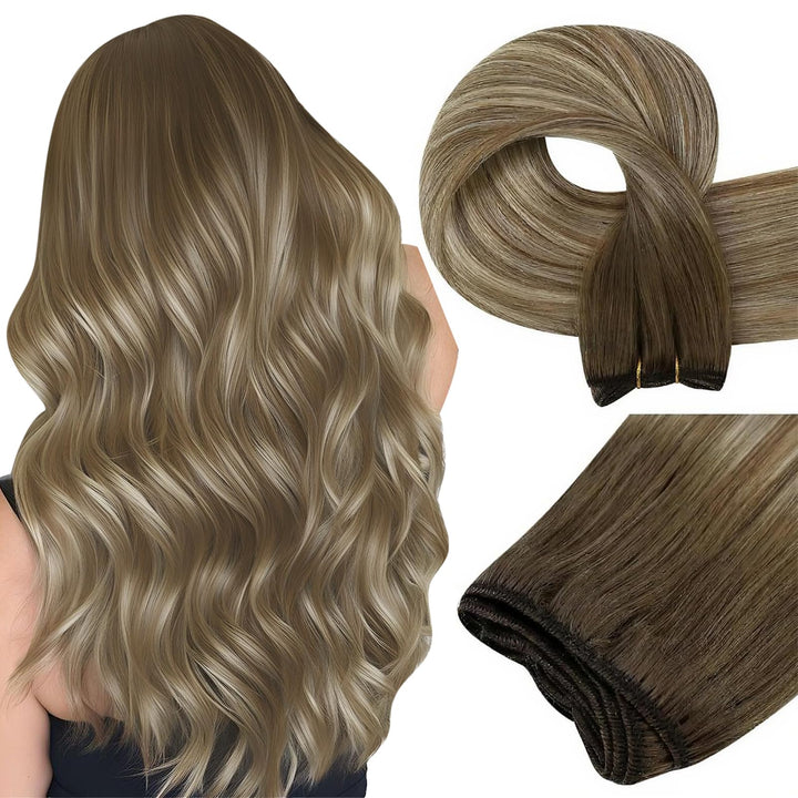 Easyouth Tressen Echthaar Bundles Haartressen Echthaar 30 cm Weisse Blondine 70g Remy Human Hair Tre