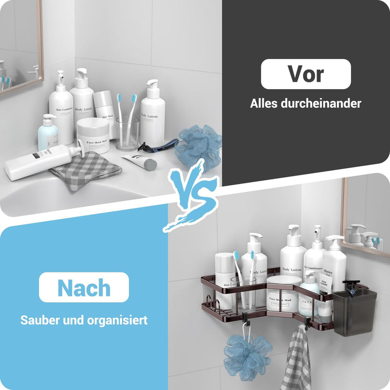 FINIBO Duschablage Ohne Bohren, 2 Stück Selbstklebend Eckregal Badezimmer Organizer, Duschregal Edel