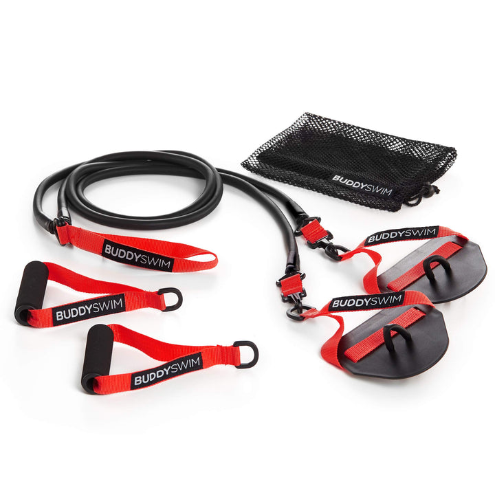 Buddyswim Super Stroke Dryland Cords Widerstandsgummis mit austauschbaren Griffen und Paddles. Elast