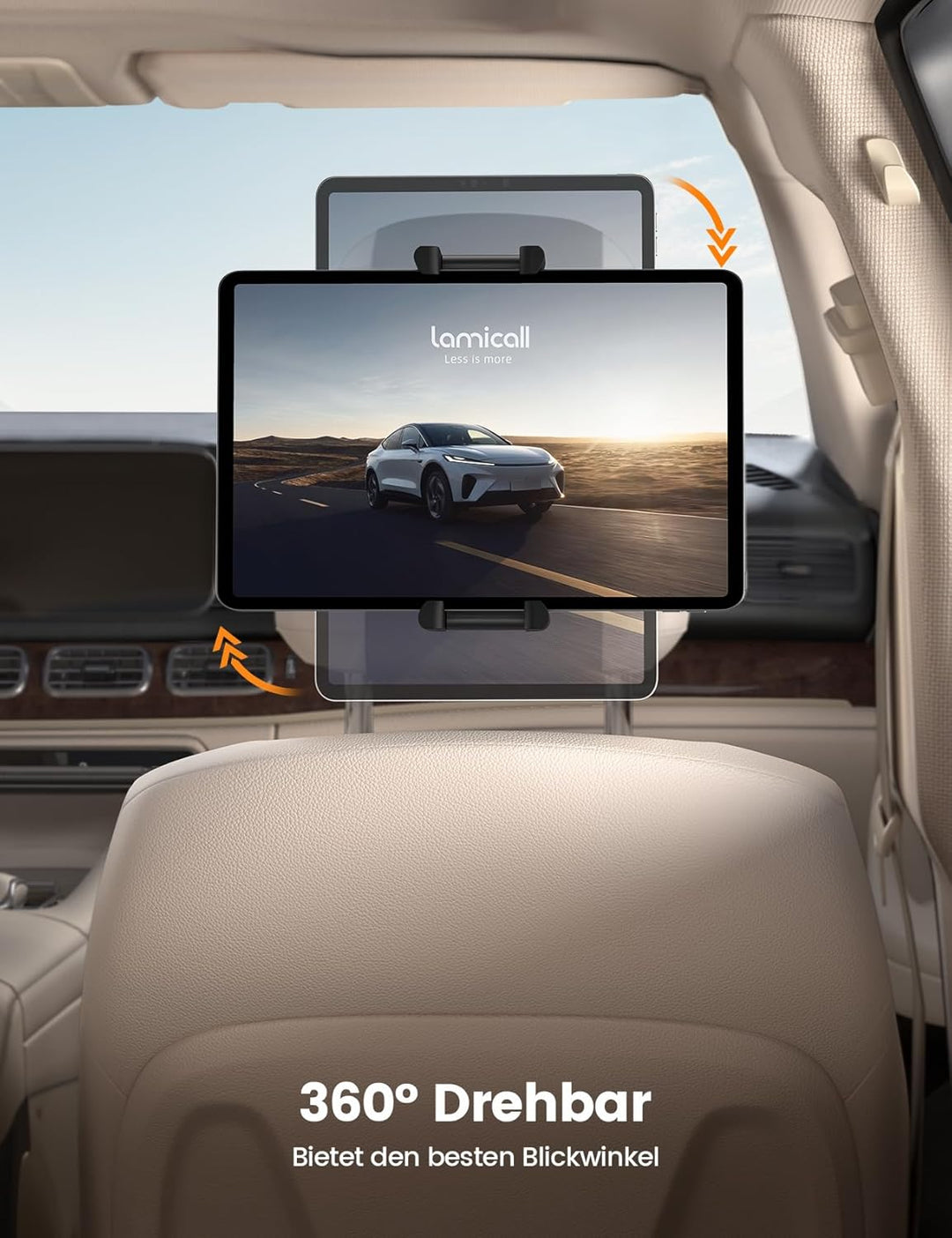 Lamicall Tablet Halterung Auto Kopfstütze - [Faltbare Dicke Tablet-Klemme] 360° Drehung Tablethalter