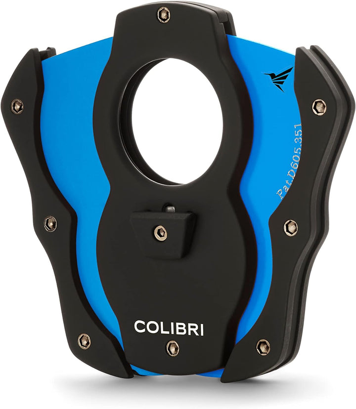 Colibri Cut | Doppel-Guillotine-Zigarrenschneider | Schwarz mit Blauen Klingen |Federauslöser | Bis