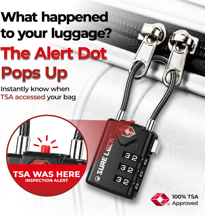 SURE LOCK TSA-kompatible Reisegepäckschlösser, Inspektionsanzeige, leicht ablesbare Zifferblätter, T