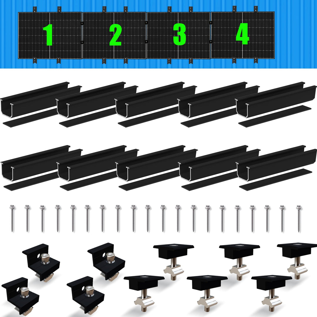 Warmfay Solarmodul Halterung Montageset, Schwarzes 12CM Aluprofil und Verstellbare Klammern Befestig