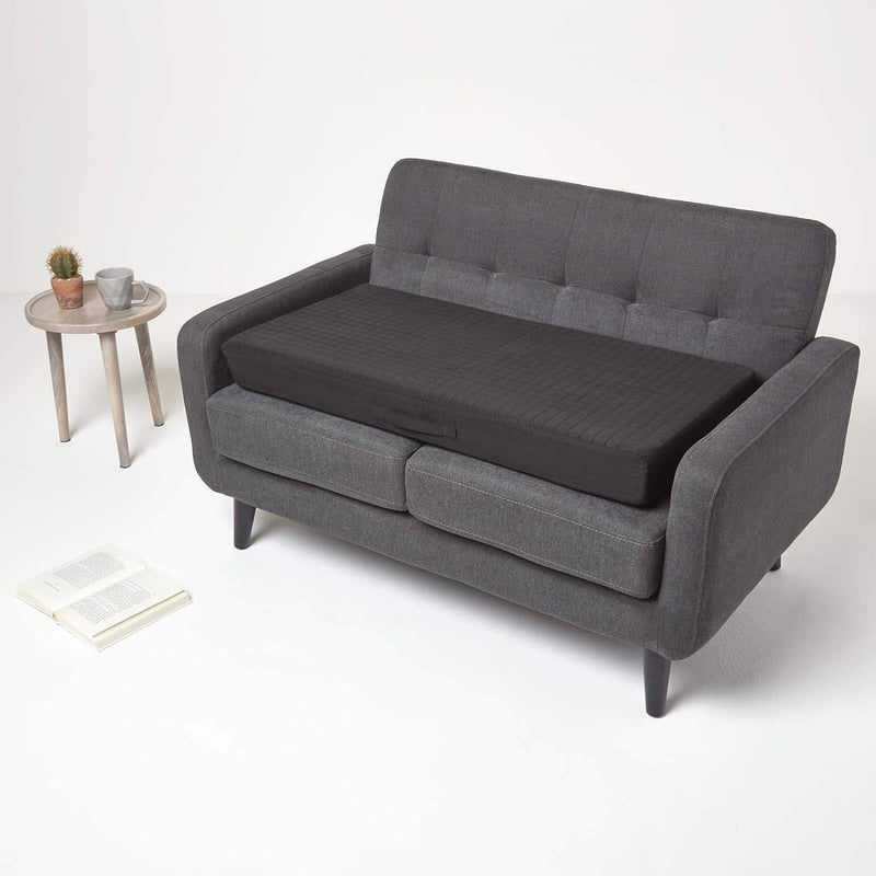 Homescapes Feste Sofa-Auflage 100x50 cm schwarz, 10 cm hohes Sitzkissen Velours, Sitzerhöhung orthop