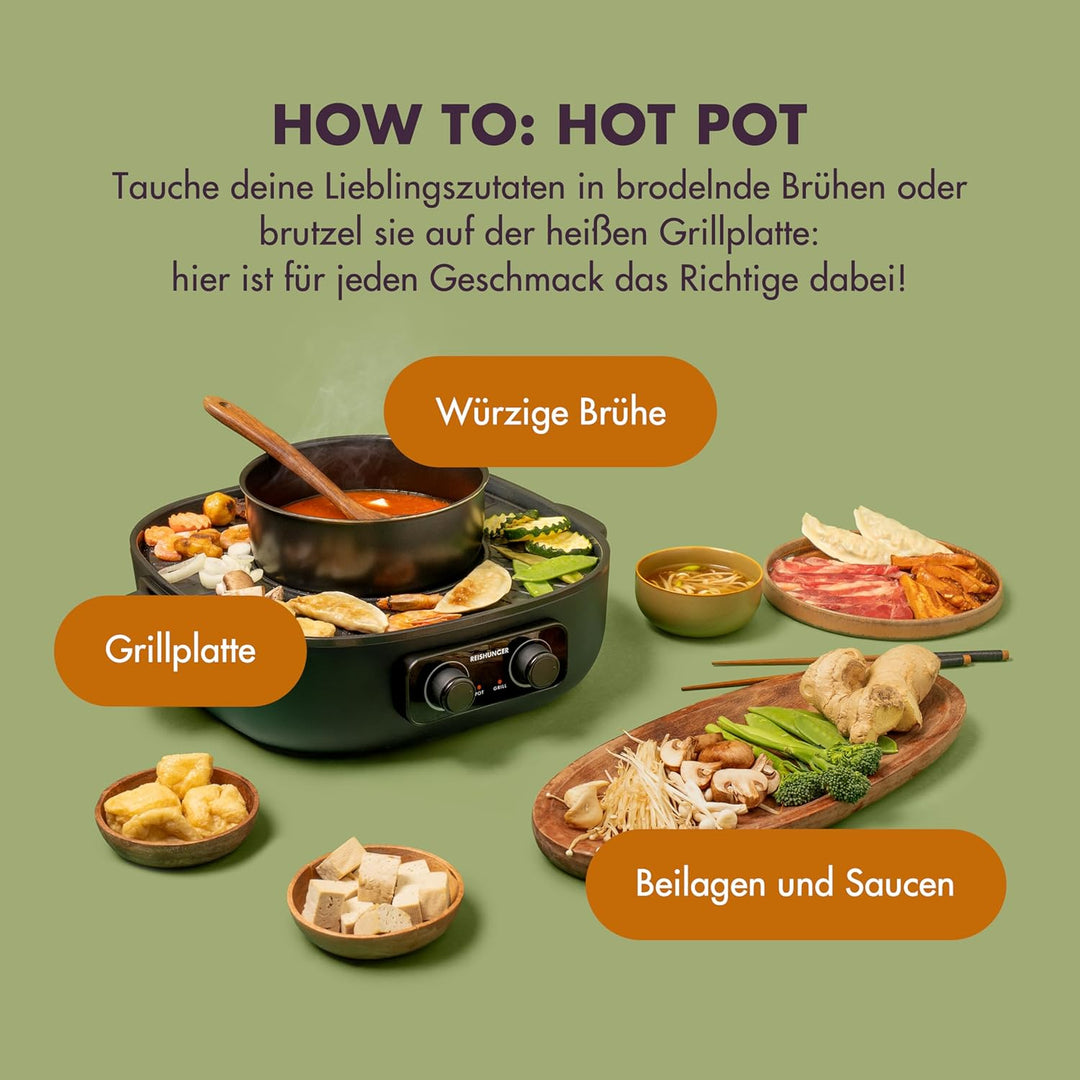 REISHUNGER Elektrischer Hot Pot mit Grillfunktion – für 2-4 Personen – 2 Liter Füllvolumen – Hot Pot