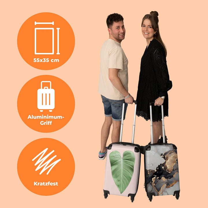 NoBoringSuitcases.com® Koffer Handgepäck Trolley Rollkoffer Kleine Reisekoffer mit 4 Rollen - Blatt