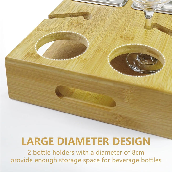 Couch Bar Holz, Couchbar Snackbox Weinglashalter, Rechteckig, Couch Butler mit Edelstahl-Snackschale