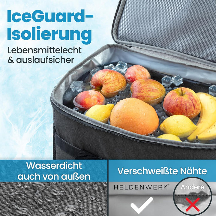 HELDENWERK Kühltasche gross faltbar – Kühlbox bis zu 12h Kühlleistung auslaufsicher &amp; wasserdicht –