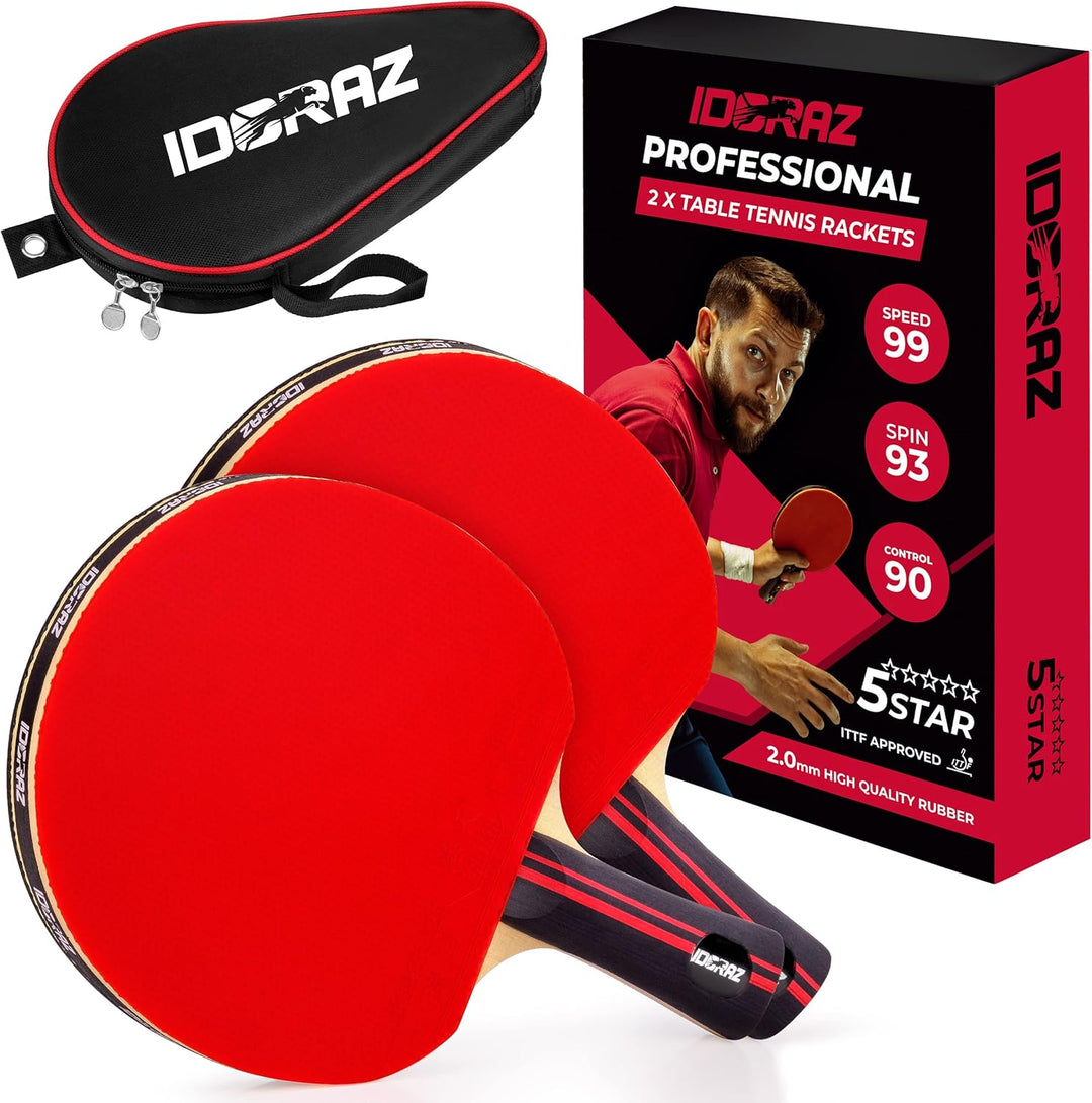 Idoraz Tischtennisschläger Profi Schläger - Ping Pong Schläger mit Tragetasche - ITTF geprüfter Gumm