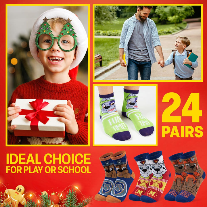Get Trend PAW Patrol Chase Socken Adventskalender Kinder 2025, 24 Paar Lustige Socken Jungen mit Mar