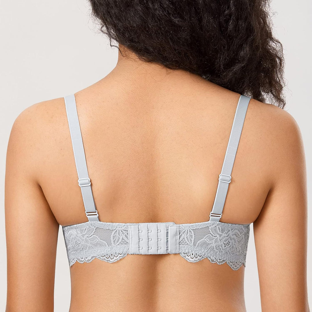 DOBREVA Damen Push Up BH Mit Spitze Gepolstert Plunge Bügel Vollschalen BHS Gemoldete Cups 70A Opalg