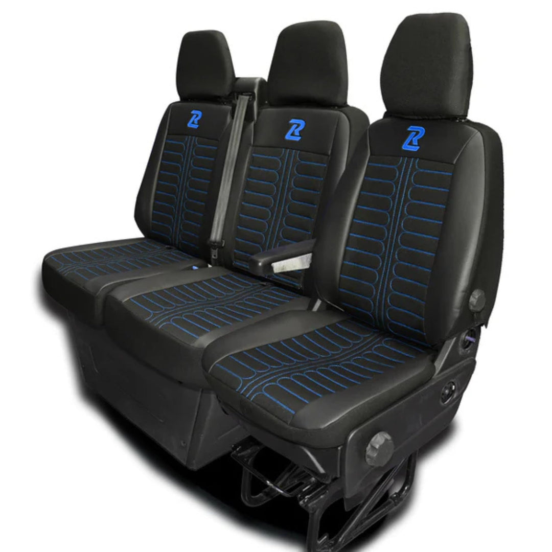 LUCARO Sitzbezüge Auto Set Tornado für Iveco Daily ab 2014 1+2 Schwarz und Blau - Autositzbezüge Str