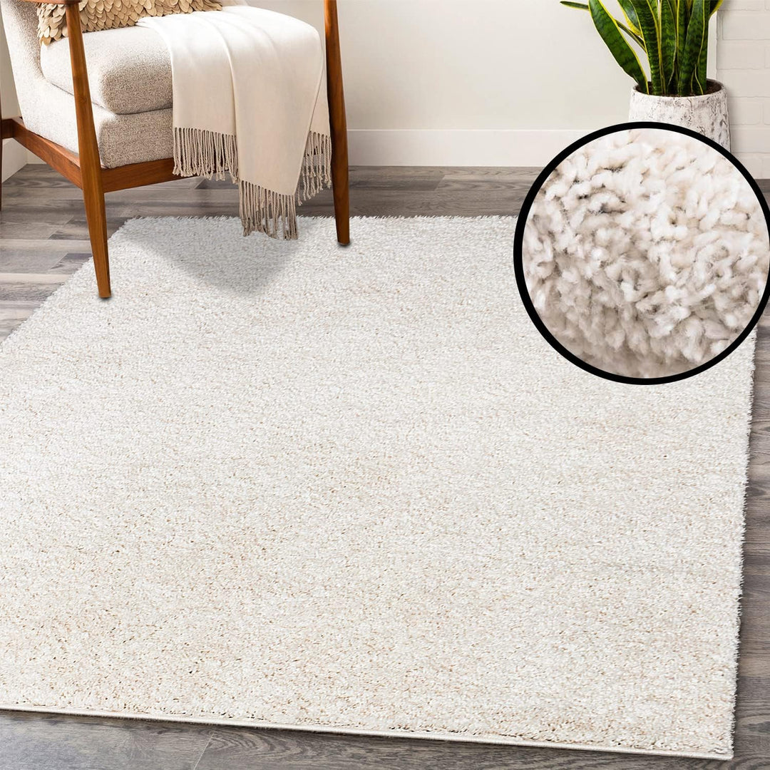 payé Teppich Wohnzimmer Hochflor Shaggy - 160x230cm - Creme Einfarbig Uni Flauschig Modern Boho Deko