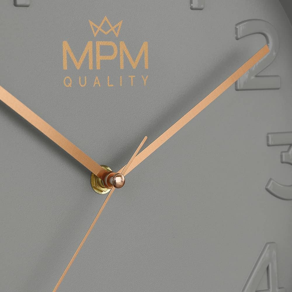 MPM Quality Design Wanduhr, Grau, Modern Kunststoff Uhr, Glas, Quarz-Uhrwerk Sweep, 305x305x42 mm, f