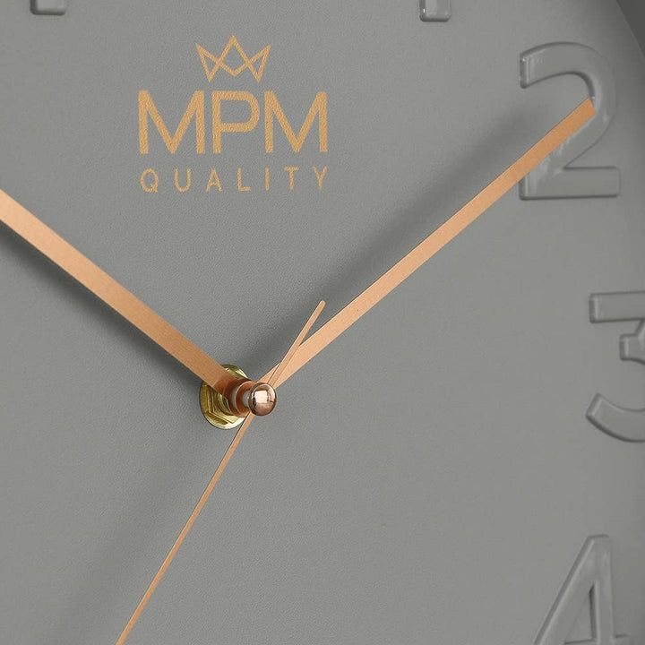 MPM Quality Design Wanduhr, Grau, Modern Kunststoff Uhr, Glas, Quarz-Uhrwerk Sweep, 305x305x42 mm, f