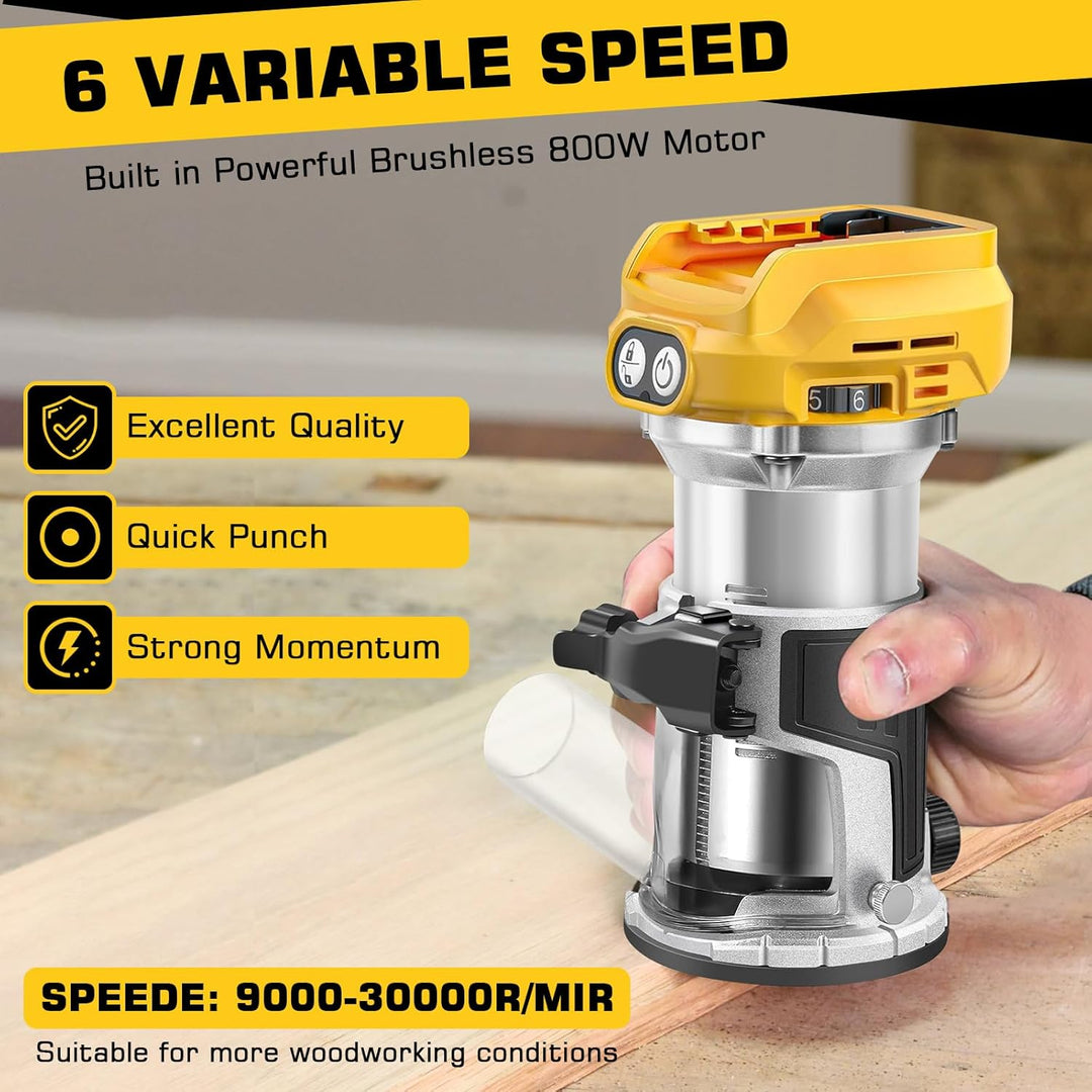 Akku Oberfräse kompatibel mit Dewalt DCB 18V-20V Akku, 800W Oberfräse Trimmer Einhandfräse, Bürstenl