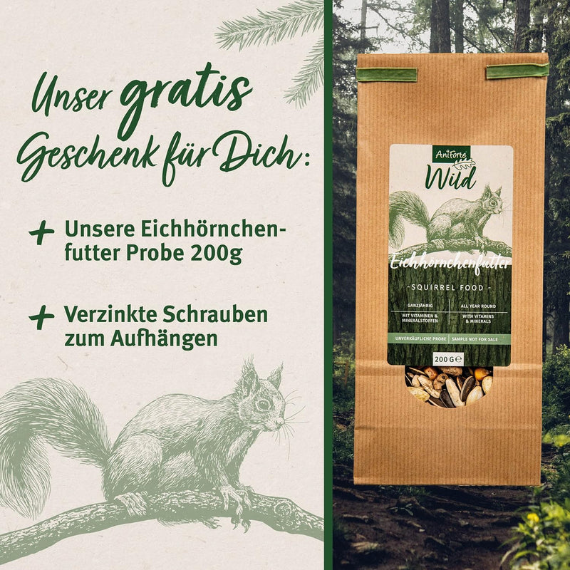 Aniforte Wild - Eichhörnchen Futterhaus inkl. Eichhörnchenfutter, Massiv-Holz aus nachhaltiger EU Wa