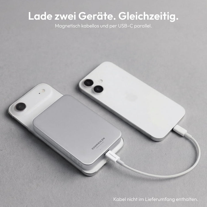 VONMÄHLEN Evergreen Mag 10.000 mAh Qi2-Powerbank – kabelloses Laden mit 15W, kompatibel mit MagSafe,