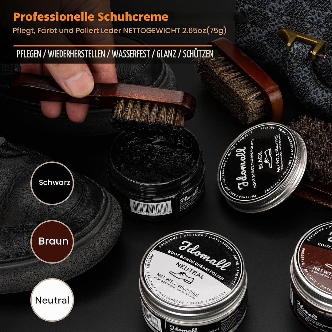 Schuhputzset 16tlg,Premium Deluxe Schuhcreme Kit-2,65 Unzen schwarze,braune und neutrale Schuhcreme