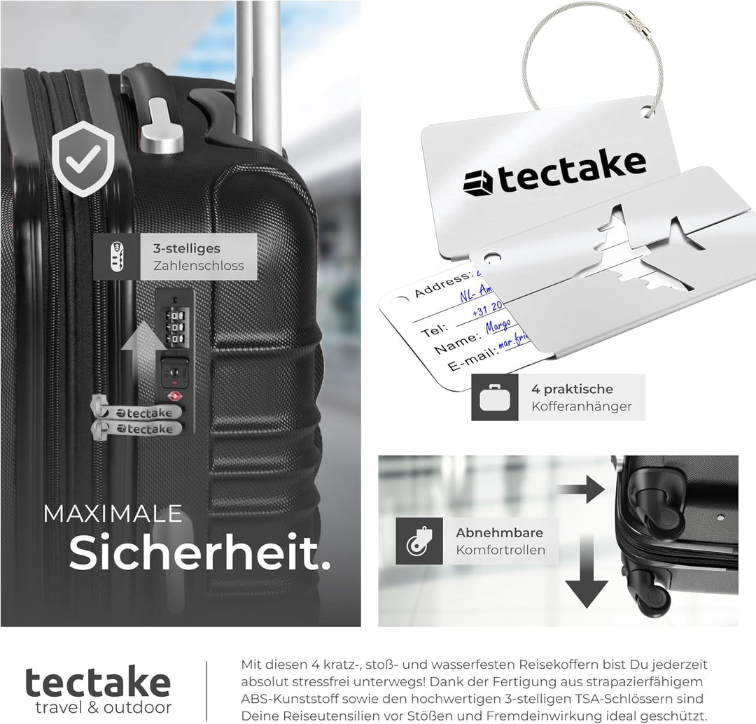 tectake® 4tlg. Hartschalenkoffer Set, Reisekoffer Set mit Rollen, Hartschale aus ABS, Koffer Set mit