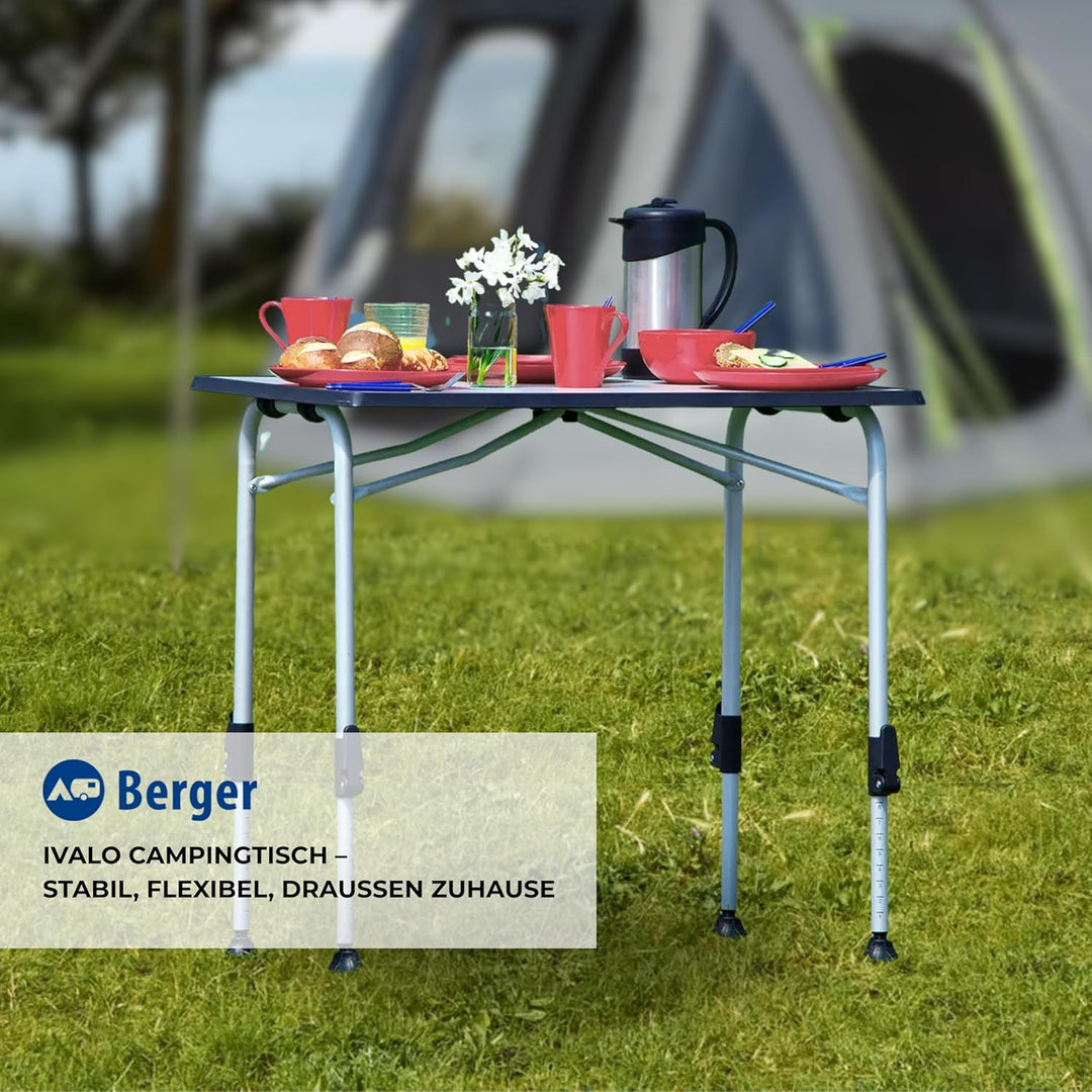 BERGER Ivalo 1 Campingtisch - Klapptisch Höhenverstellbar 80 x 60 cm Alu Campingtisch Klappbar Campi