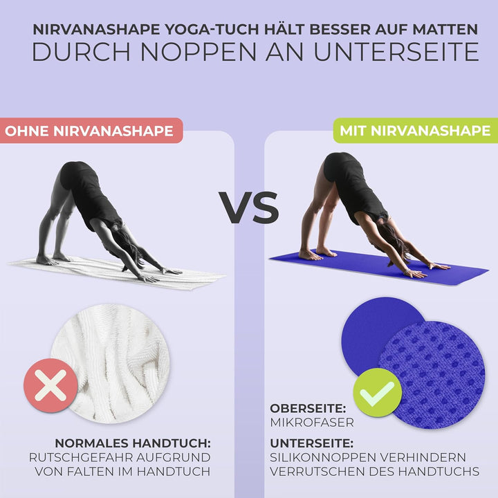 NirvanaShape Yoga Handtuch rutschfest | Hot Yoga Towel mit Antirutsch-Noppen | hygienische Yogatuch-