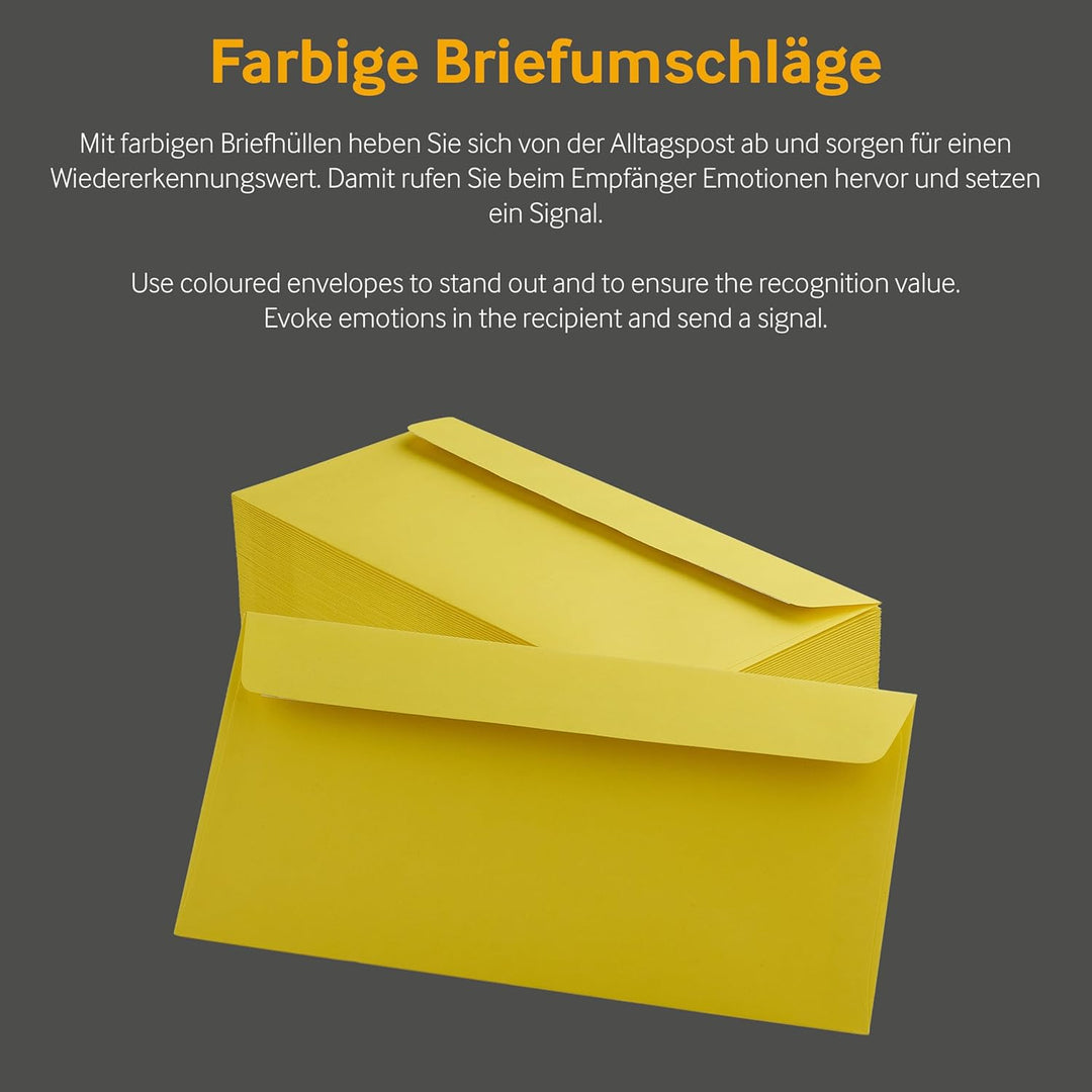 100 Stück, Farbige Briefumschläge, DIN C6/5, Haftklebung mit Abziehstreifen, Gerade Klappe, 120 g/qm
