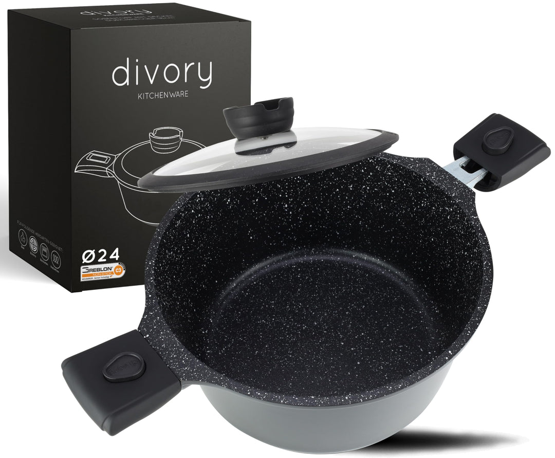 DIVORY Grosser Kochtopf 24cm – 4L Topf gross mit Deckel, Gemüsetopf Induktion,Suppentopf mit abnehmb