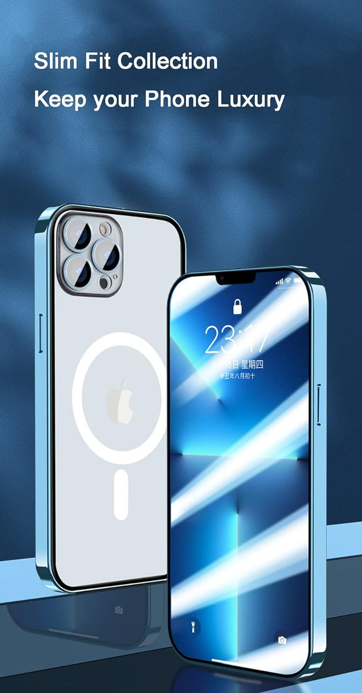 iPhone 14 Schutzhülle Transparent Gehärtetes Glas Case Original Metall Stossfänger 360 Grad Schutz C