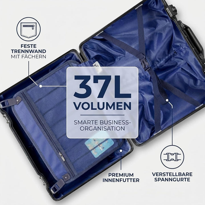 POSH Piloten Koffer Handgepäck Hartschale - Aluminium Rahmen & Schnappverschluss - 37L Business 45x4