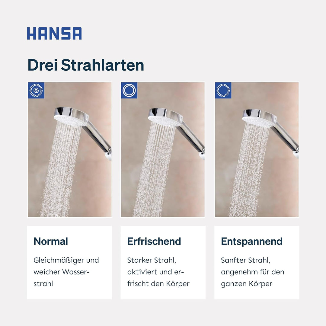 HANSA BASICJET Style Duschkopf mit 3 Strahlarten I Handbrause Dusche | Anti-Kalk Funktion I Brauseko