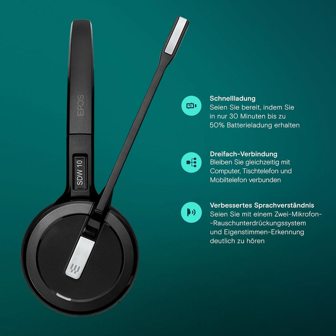 EPOS Impact SDW 10 HS Kabelloses DECT-Headset für Bürofachleute, Überlegene Klangqualität, Bequemes