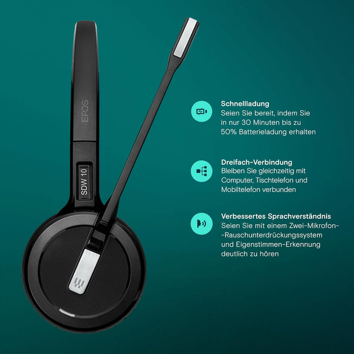 EPOS Impact SDW 10 HS Kabelloses DECT-Headset für Bürofachleute, Überlegene Klangqualität, Bequemes