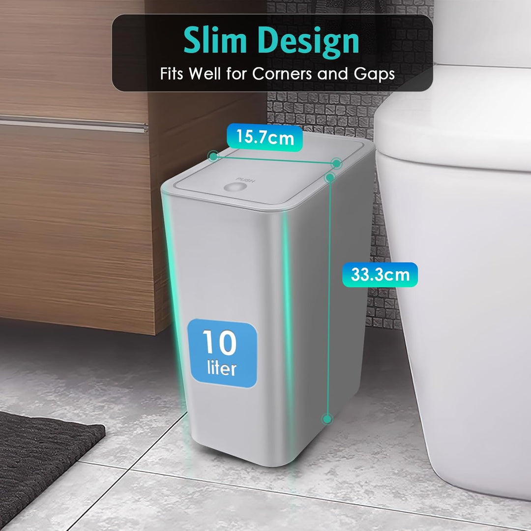 3er Set Mülleimer Bad mit Deckel, 10L Badezimmer Mülleimer aus Kunststoff, Modern Abfalleimer für Sc