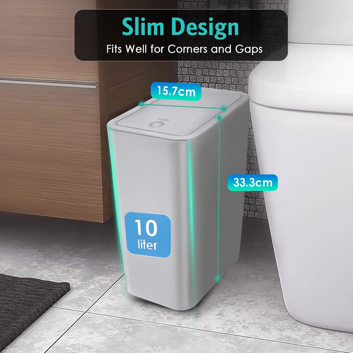 3er Set Mülleimer Bad mit Deckel, 10L Badezimmer Mülleimer aus Kunststoff, Modern Abfalleimer für Sc